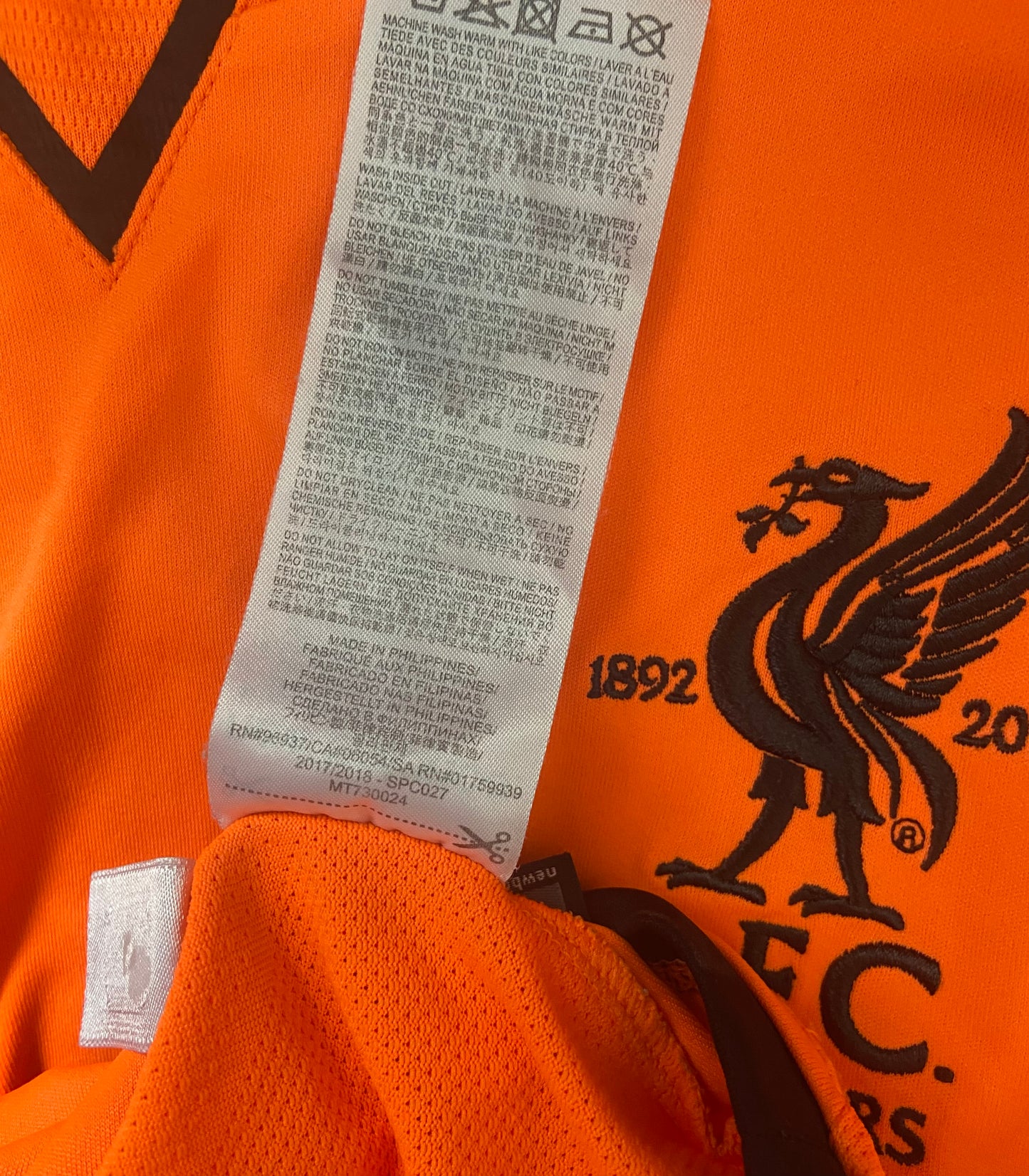 Liverpool FC New Balance 2017/18 125 Years Orange Third Shirt Size Medium