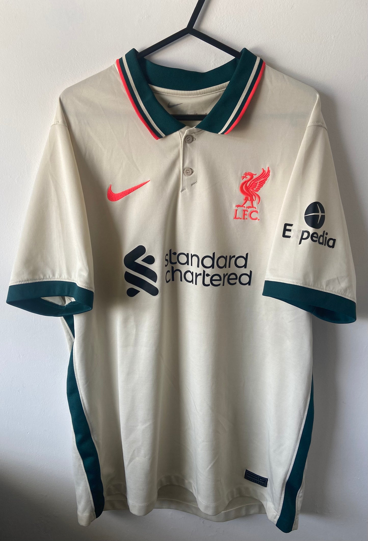 Genuine Liverpool FC 21/22 Away Shirt Cream & Green Size Large