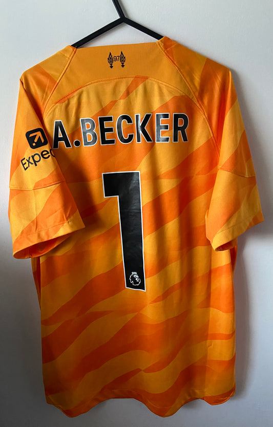 Liverpool FC 2023/24 Nike Orange Goalkeeper Kit A.Becker #1 Size Medium