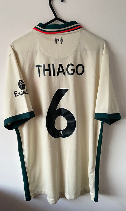 Liverpool FC 21/22 Away Shirt Cream & Green Thiago #6 - Size Large