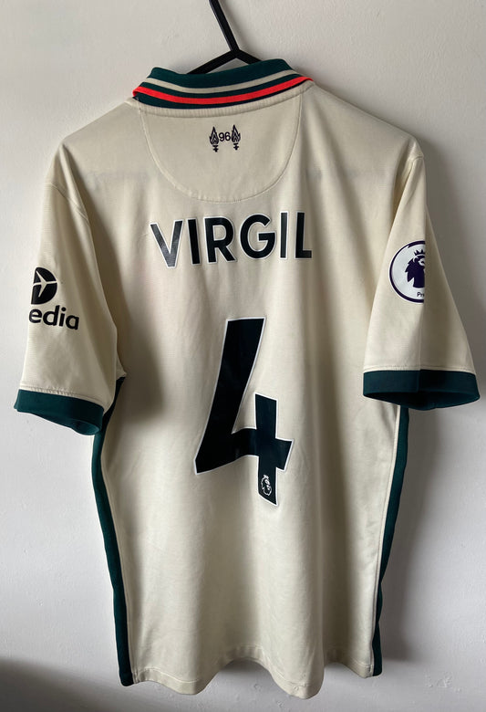 Liverpool FC 21/22 Away Shirt Cream & Green Virgil Van Dijk 4 - Men’s Small