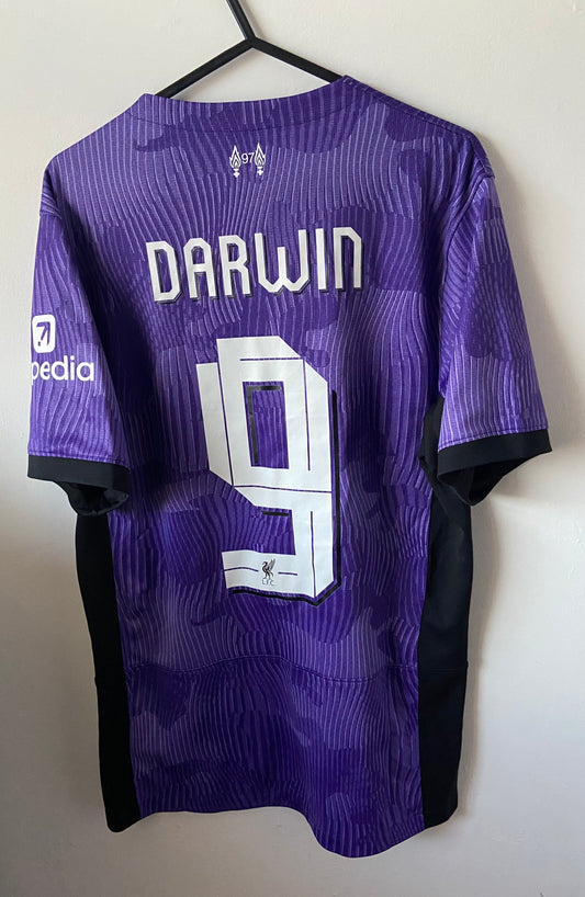 Original Liverpool FC 2023/24 Nike Purple Third Shirt Darwin #9 Size Small