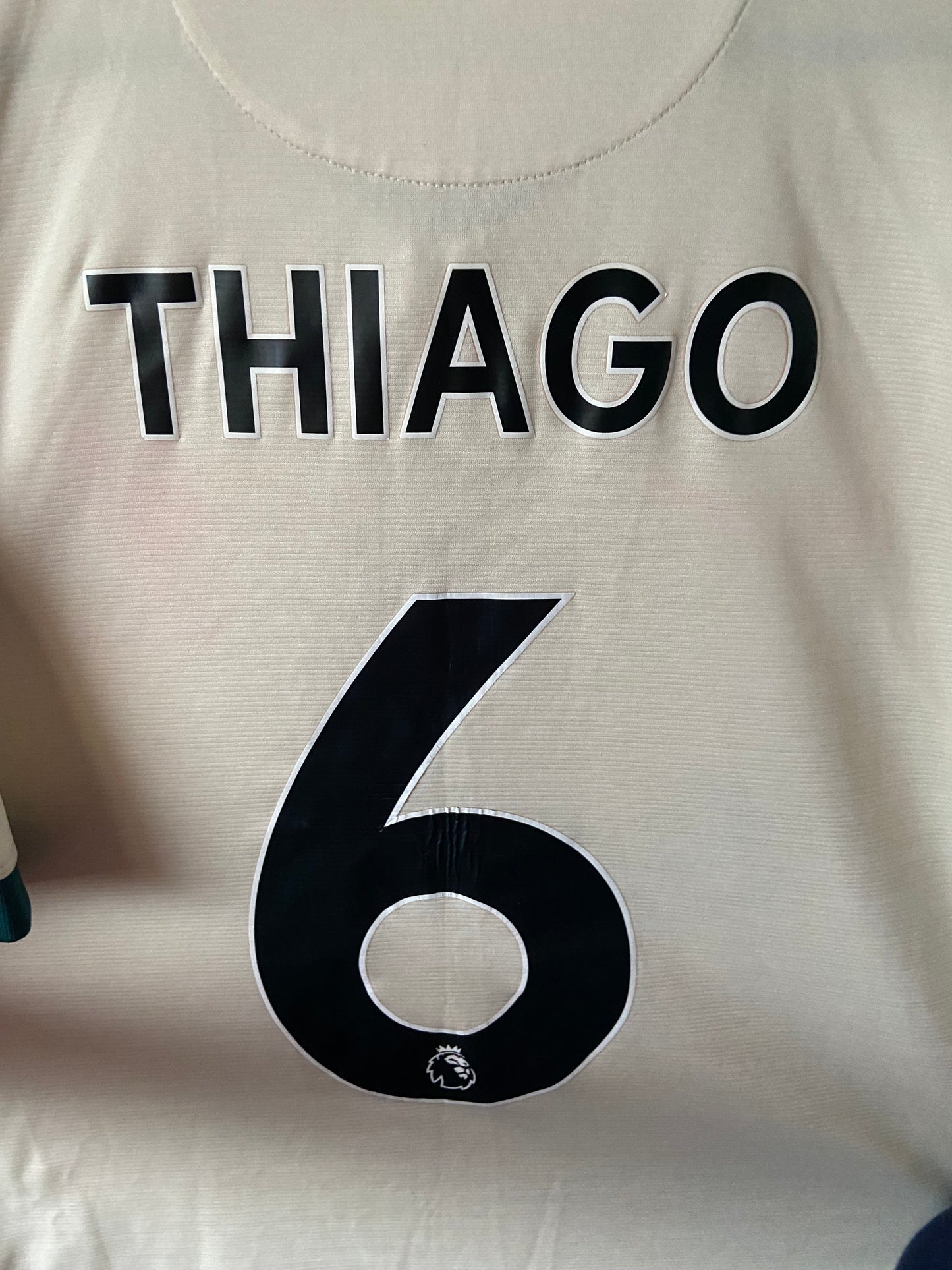 Liverpool FC 21/22 Away Shirt Cream & Green Thiago #6 - Size Large